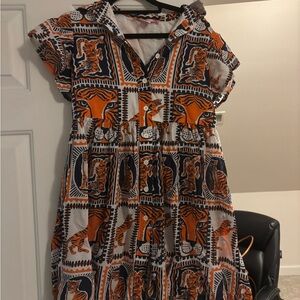 Briton Court Tiger Print Button-Up Dress